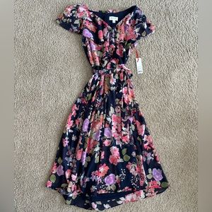 Elle Women’s Navy Floral fit & Flare Dress Medium